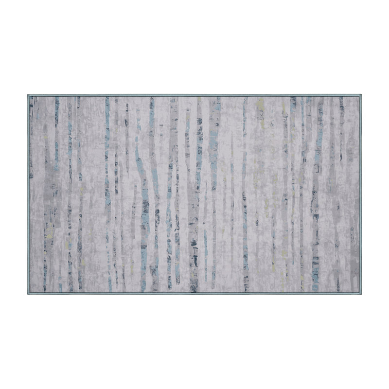 Machine Washable Blue Area Rug, Rectangle 5' x 8'