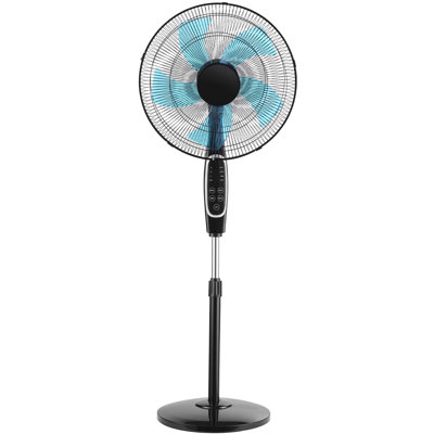 18-Inch Pedestal Fan, 2700 CFM Standing Floor Fan with Remote Control, 9 Speeds & 3 Modes, Oscillating Adjustable Height, Quiet DC Motor 5-Blade for Home, Bedroom, Garage, Workshop, Black