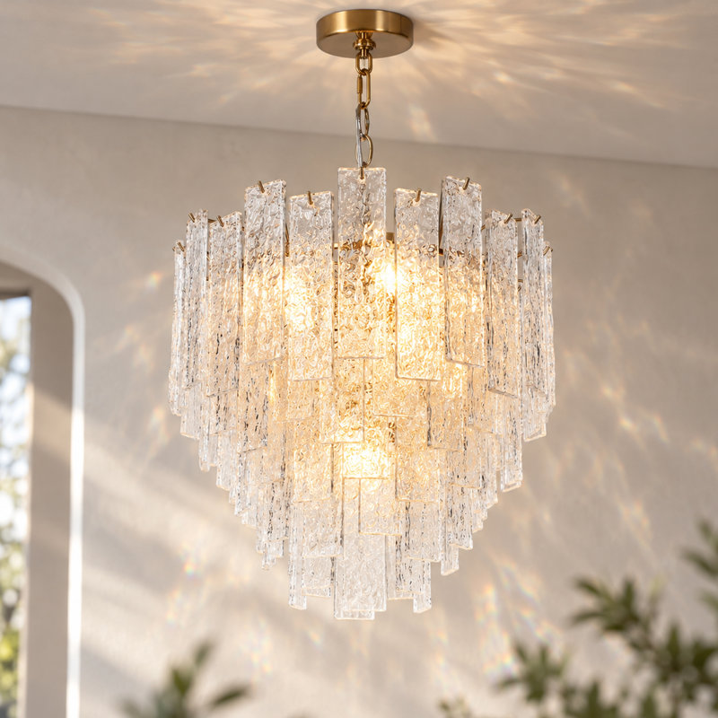 Lustre Kethe à 8 lumières, style glamour, à intensité variable, avec cristal en verre martelé, pour salle à manger.