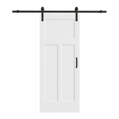 80"H 3Lite Waterproof White Primed Solid Core Composite MDF Wood Sliding Barn Door With Hardware Kit