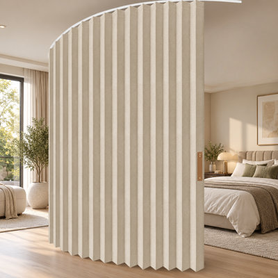 Cloison pliante de style accordéon beige avec rail de plafond et rideau rétractable; Conçu pour une installation sans effort, l 100 po x L 84 po, paquet de 1.