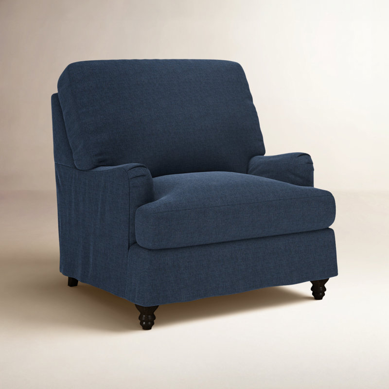 Walters Slipcovered Chair, Drusky Navy Sustain® Basketweave
