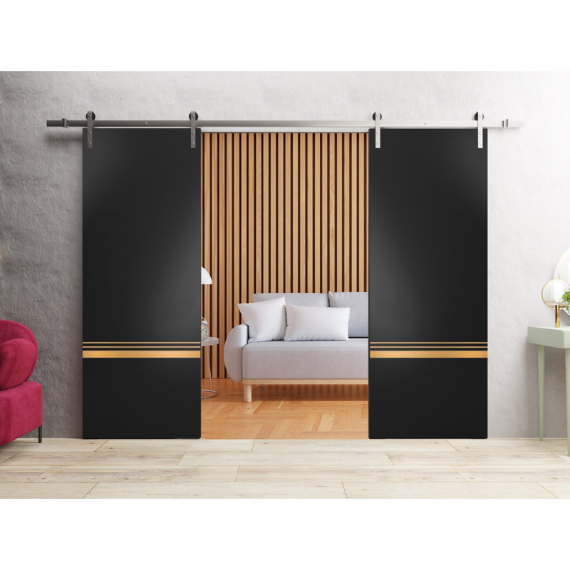 Porte de grange en bois manufacturé massif 2010, Noir mat, 72 po x 84 po