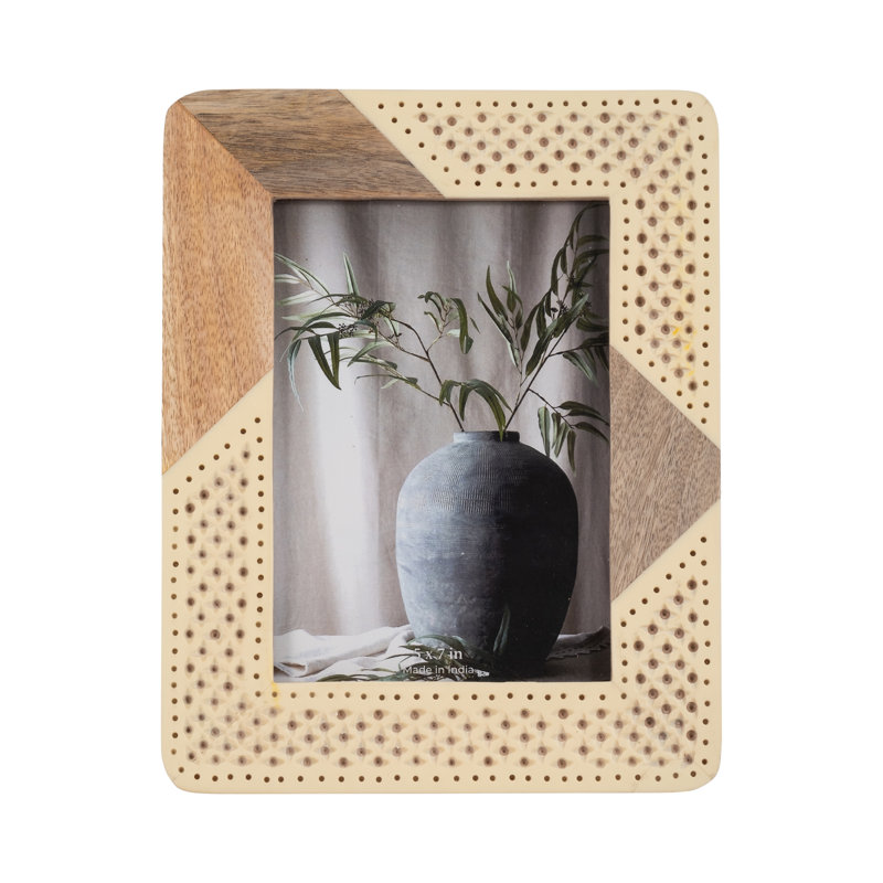 Woven Photo Frame - Contemporary Ivory and Natural Brown Wood and Resin Decorative Picture Frame for Home or Office Photo Display - Photo Gift Idea.