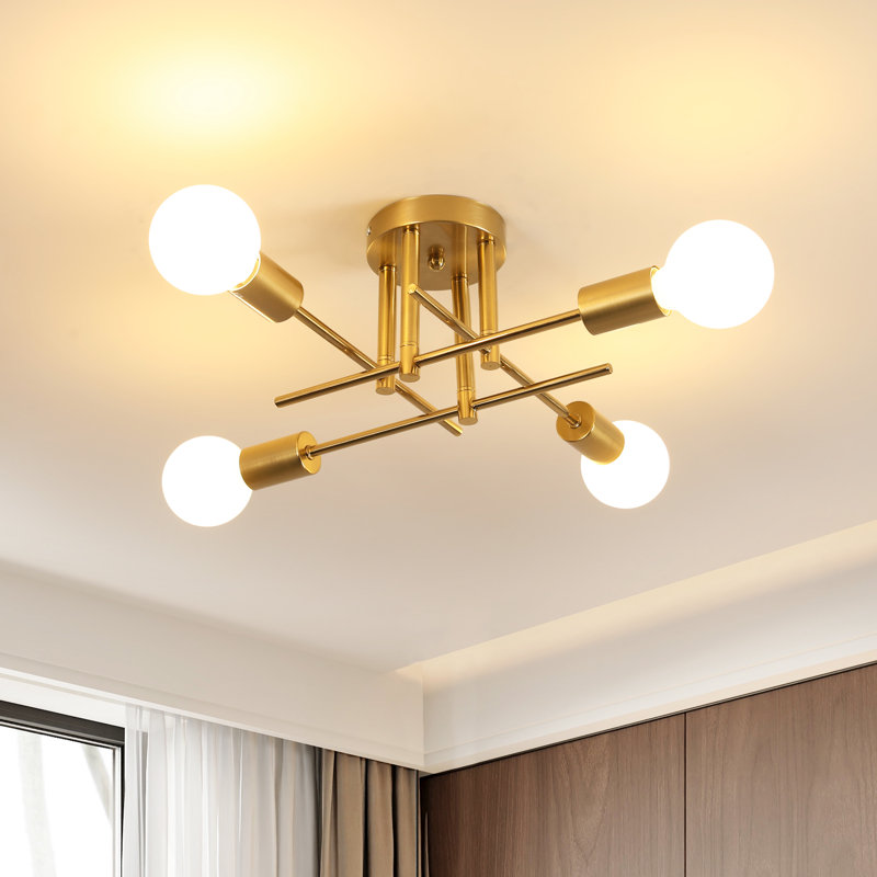Gold Vintage Industrial Sputnik 4-Light Flush Ceiling Light