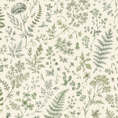 Papier peint auto-adhésif à peler et coller avec fougère botanique et herbes vertes douces, papier peint à motif d'aquarelle amovible, pour armoires de cuisine de chambre à coucher 17,7 po x 118 po