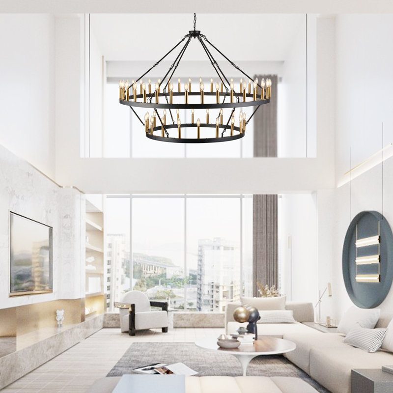 Lustre Veiz, Noir mat / laiton brossé, H 41 po x l 60 po x P 60 po, 54