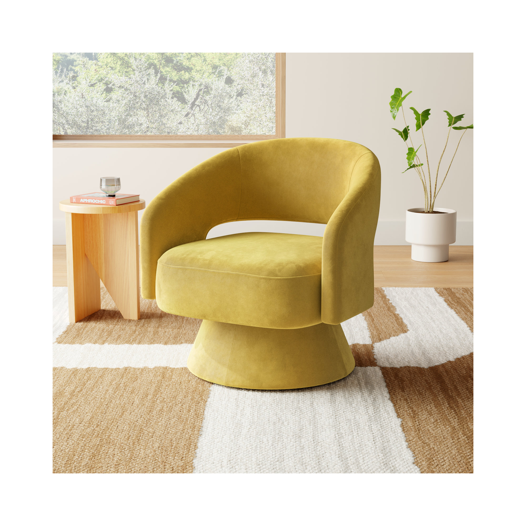 Bhupendra Swivel Accent Chair, Mustard Velvet