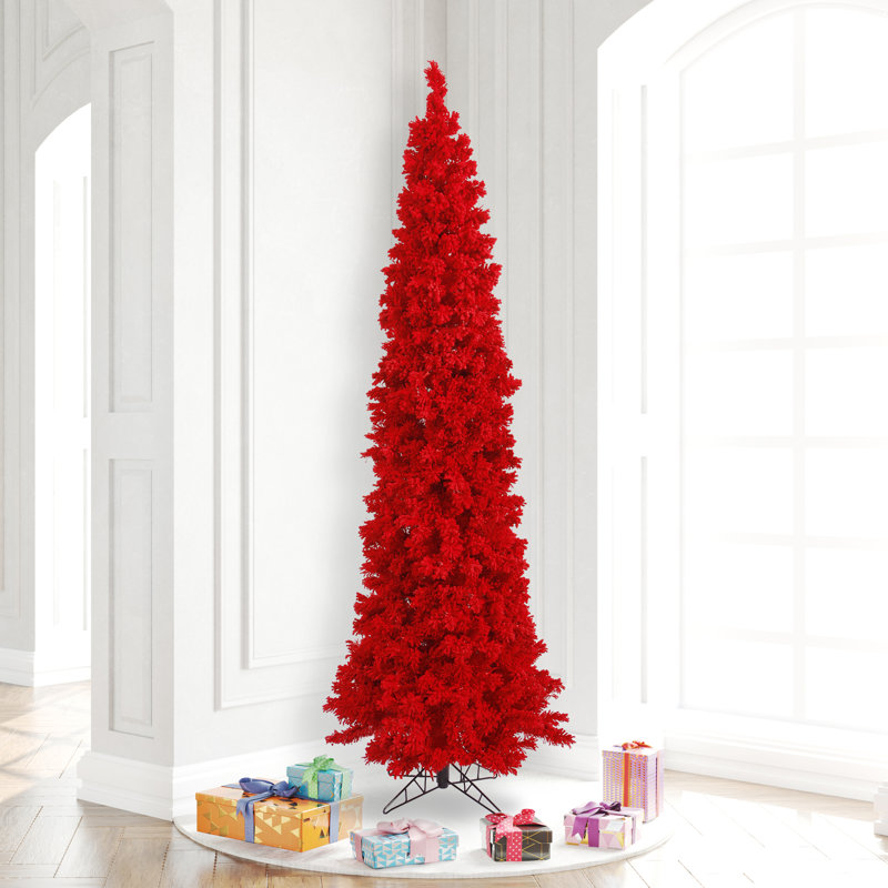 Sapin de Noël artificiel floqué rouge, H 7,5 pi, Non pré-éclairé
