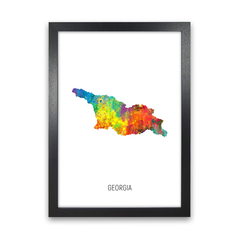 Georgia Watercolour Map by Michael Tompsett - Print, Black Framed, 63cm H x 46cm W x 3cm D