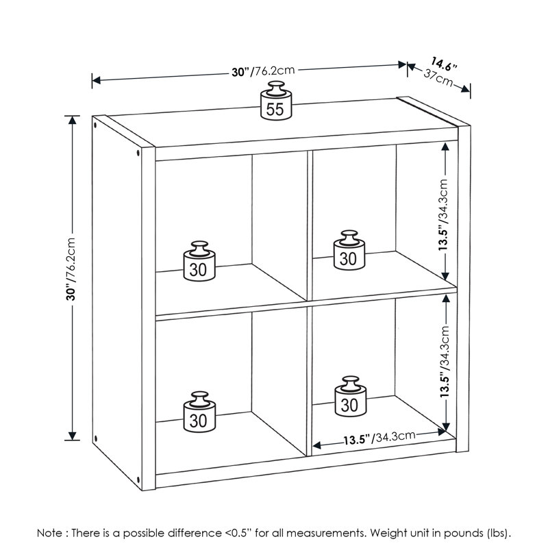 Furinno Cubicle Open Back Decorative Cube Storage Organizer, 4-Cube, White, White,  (4 Shevles) 30''H x 30''W x 14.57"D