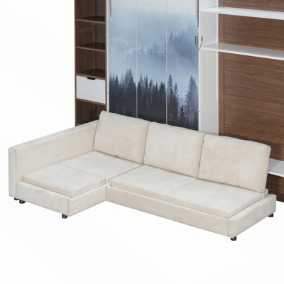 Lit escamotable avec armoire de rangement, tablettes ouvertes et port USB