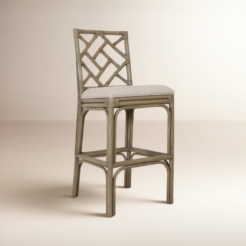 Fulton Woven Stool, Beige Seat / Grey Frame, Bar Stool (30" Seat Height)