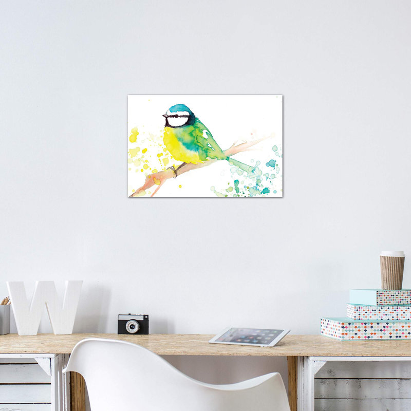 Oiseau vert - reproduction d'art, Toile tendue, Pas de tapis, H 12 po x l 18 po x 1,5 po