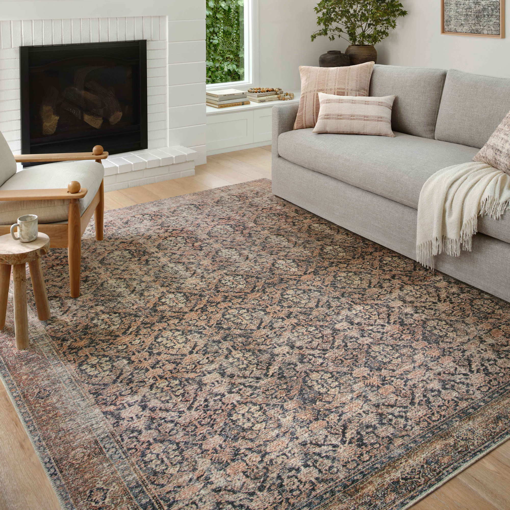 Billie Oriental Ink / Salmon Area Rug, Rectangle 10' x 14'