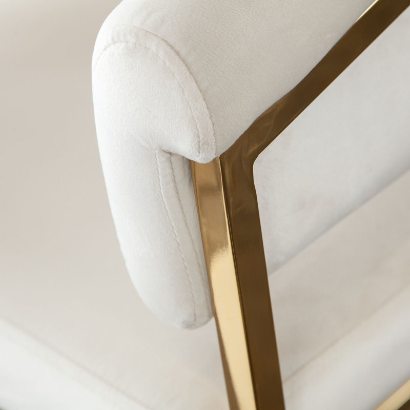 Chaise Solstice à hauteur de comptoir en velours crème avec structure en métal doré poli, Blanc