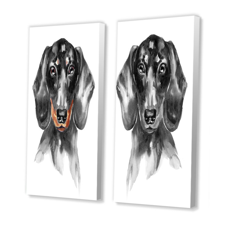 «Sweepy the Dachshund I», ensemble de 2 peintures sur toiles, Toile tendue, H 20 po x l 24 po x P 1 po