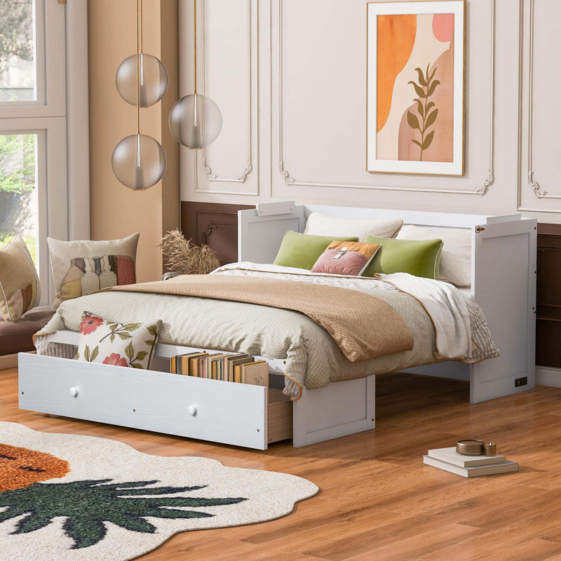 Armoire murale Murphy avec prises et tiroir, Blanc, Grand