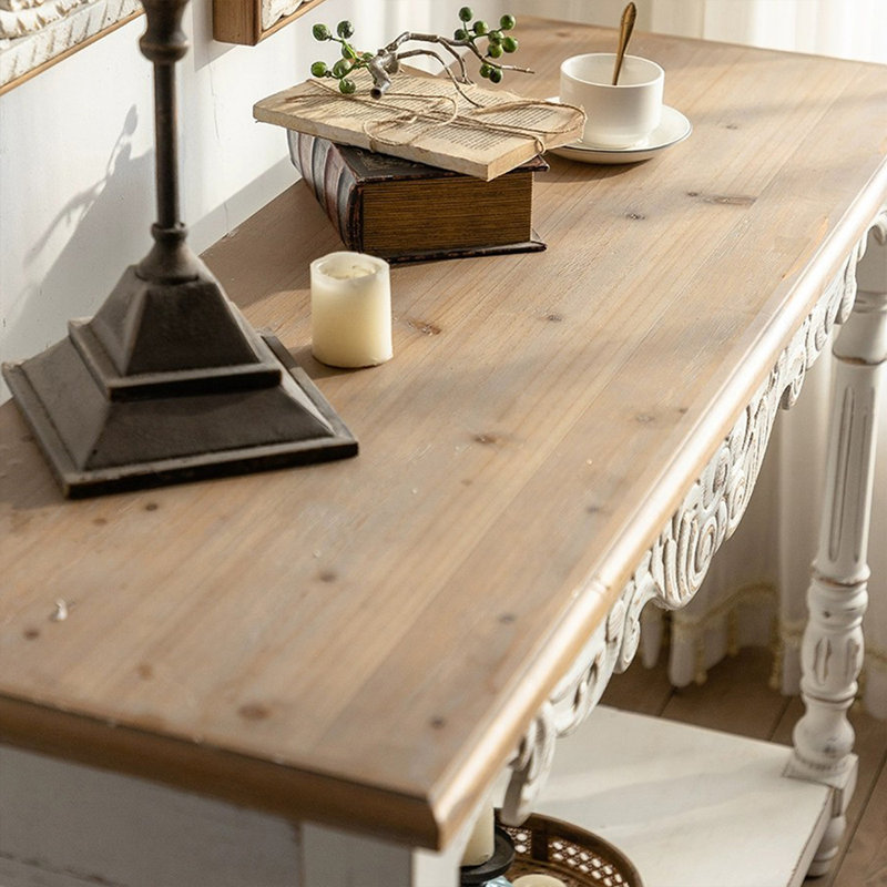 Console rectangulaire en bois massif blanc