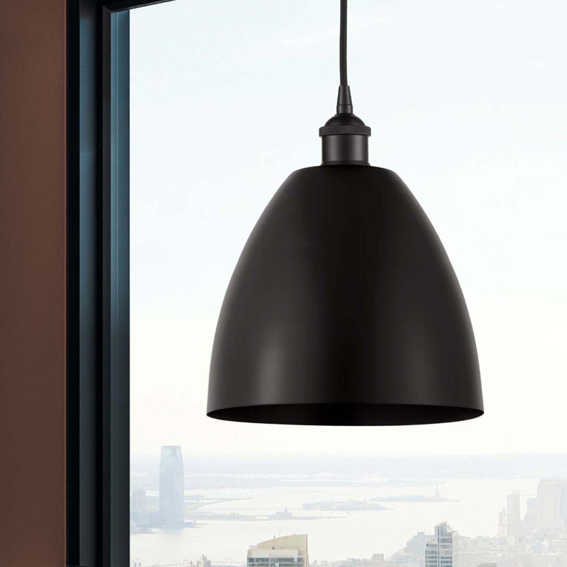 Luminaire suspendu conique à 1 lumière, Noir mat, Noir mat, H 12,88 po x l 9 po x P 9 po