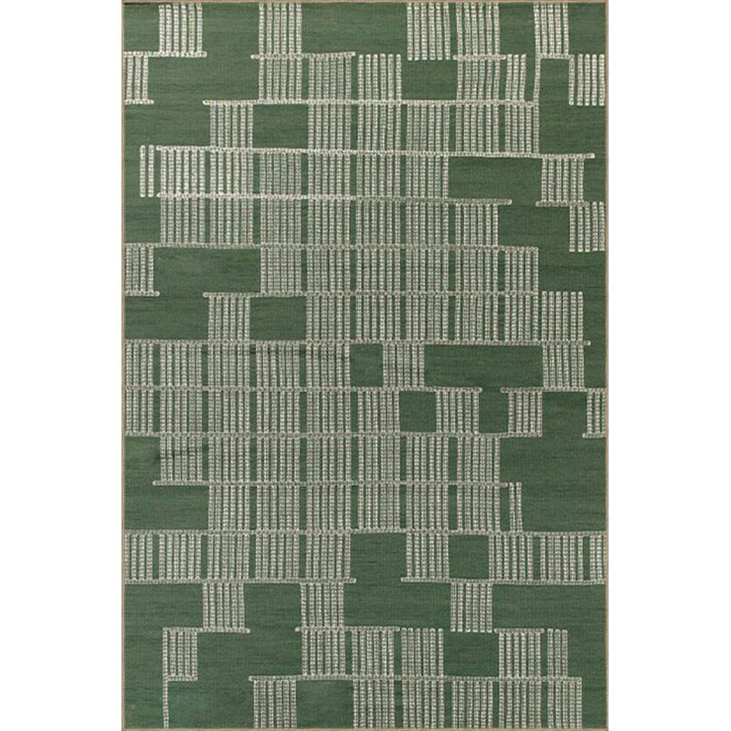 Geometric Green Colored Themed Patterned Woven Base Carpet And Washable Carpet, Rectangle 3'4" x 6'7"