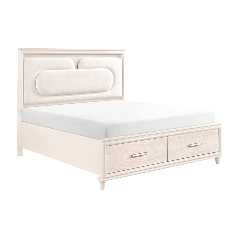 Modern Luxury Queen Platform Bed with Footboard Storage Upholstered Headboard LED Light Wooden Bedroom Furniture 1pc, Queen