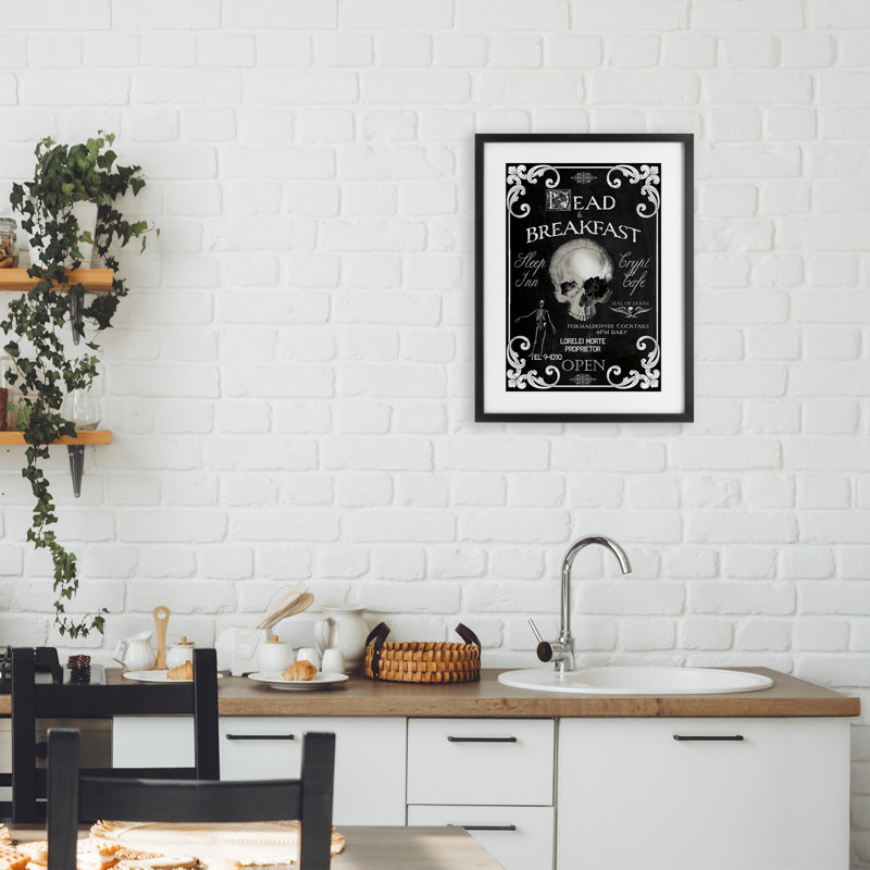 Impression morte sous le verre «Spooky Skull» par Sasha, H 20 po x l 14 po, Cadre noir minuit