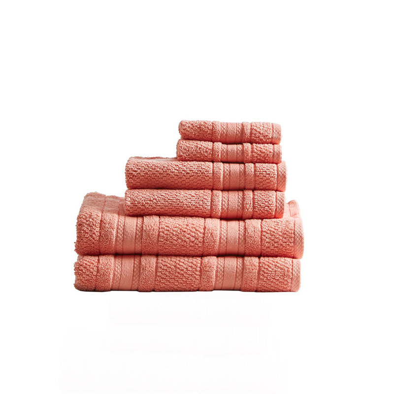 Super Soft Cotton Quick Dry Bath Towel 6 Piece Set, Coral