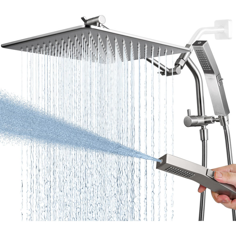 12 Inches Rain Shower Head, 3-Way Diverter With Pause Setting, 11 Inches Adjustable Extension Arm, Chrome