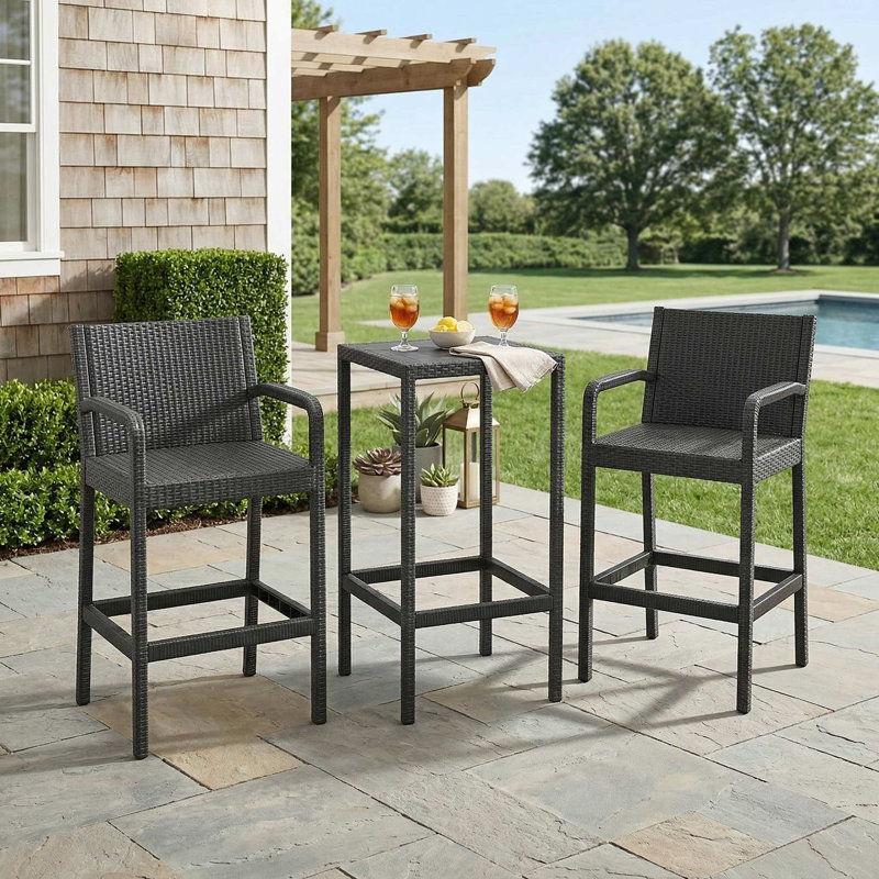 3-Piece All-Weather Patio Bar Furniture Set, 2 Ergonomic Bar Stools With Non-Slip Footrest, 1 Scratch-Resistant Bar Table, Suitable For Patio Bar, Backyard, Deck
