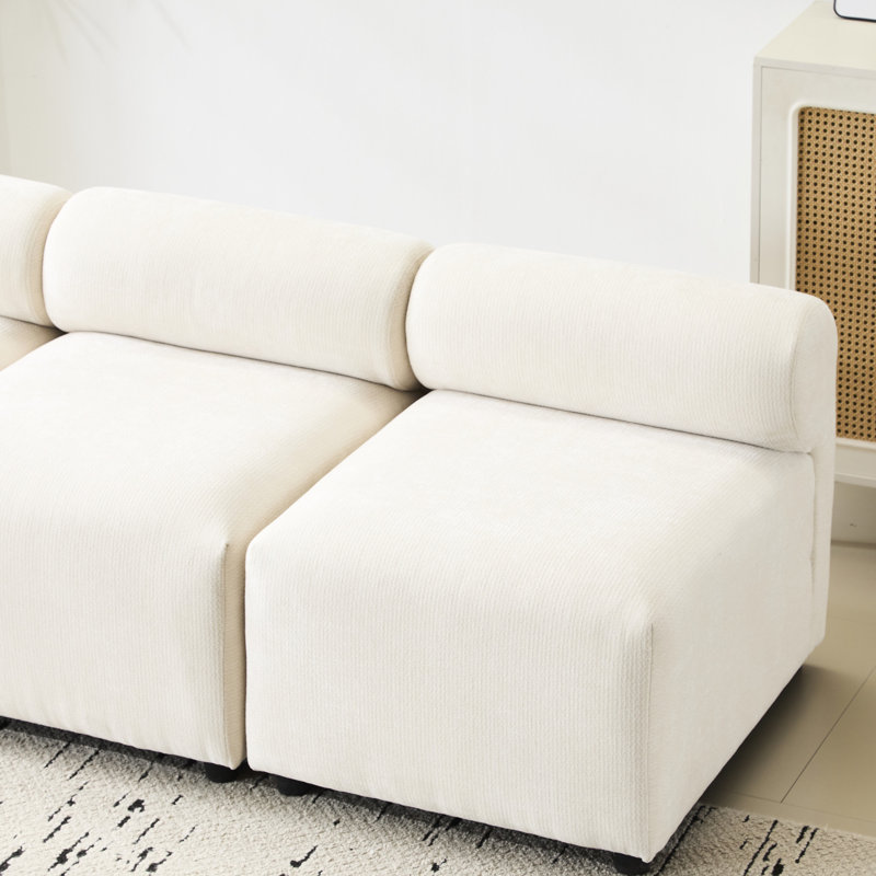 Canapé 78 po 3 places, 78 po, tissu beige, sans accoudoirs, structure en bois massif, ressorts à arc et mousse à haute résilience, arrangement de sièges personnalisable, assemblage pratique avec densité confortable