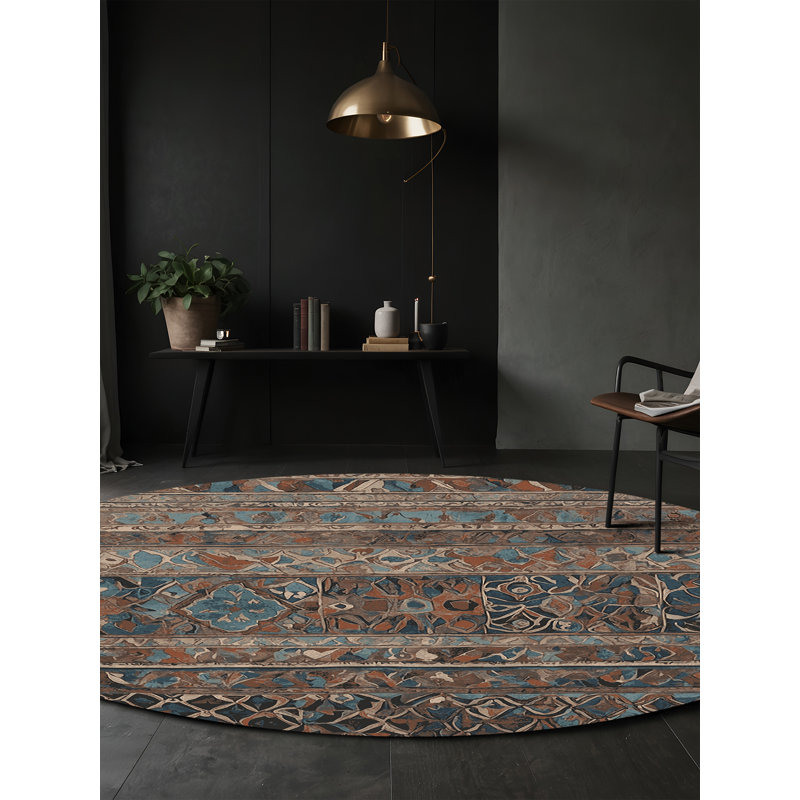 Tapis gris soyeux et moelleux, Rond 7 pi