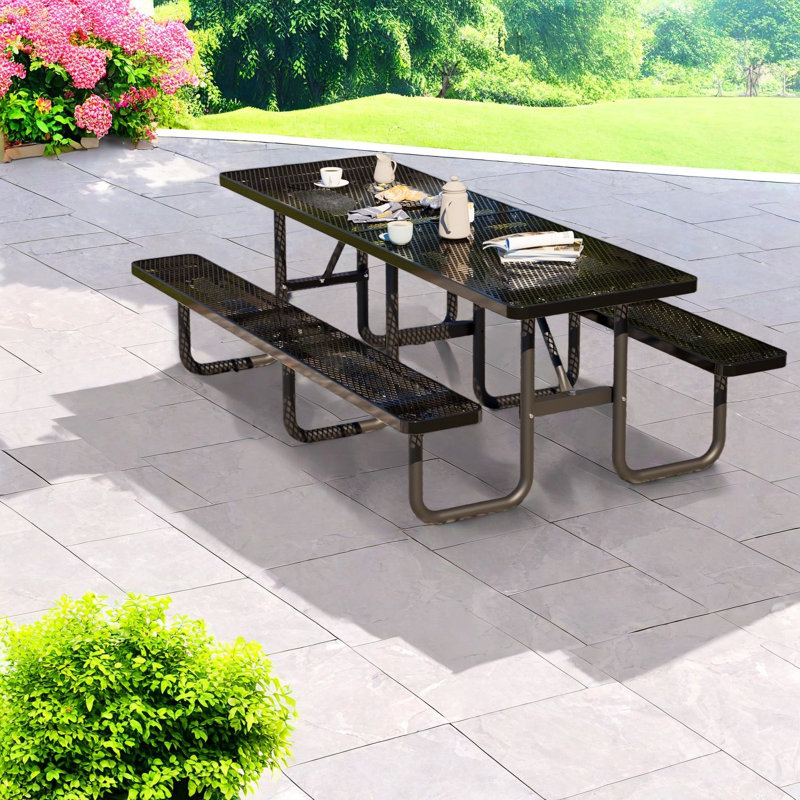 Tables de patio spacieuses, salle à manger moderne en acier noir de 96 pouces