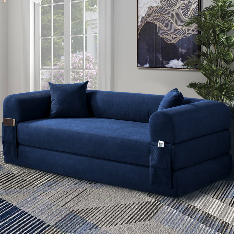 Boneless Convertible Sleeper Sofa Bed with Cylindrical Pillow, Corduroy Folding Mattress Couch, Floor Sofa Sofa-in-a-Box, No Installation & Easy to Transport, Deep Seat