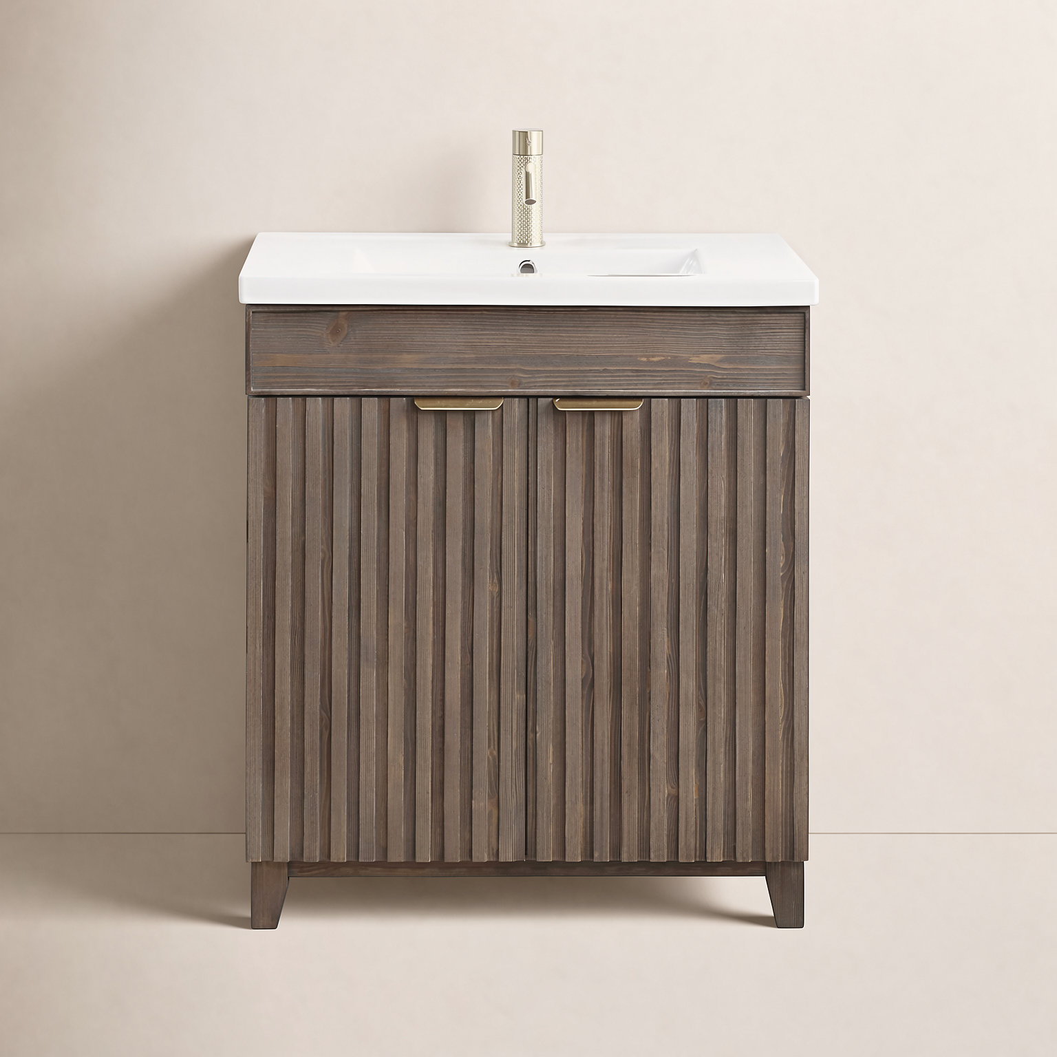Dansfield 29.9'' Single Bathroom Vanity, Spruce Antique Brown, Brushed Gold