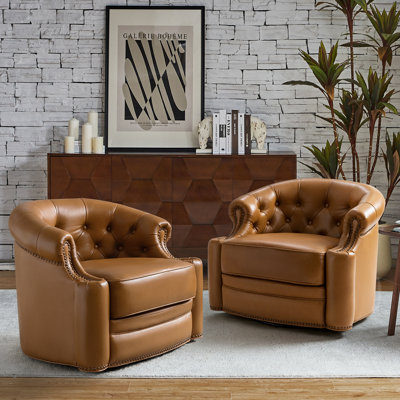Tinsleigh 31.5" Wide Genuine Leather Swivel Chair (Set of 2)