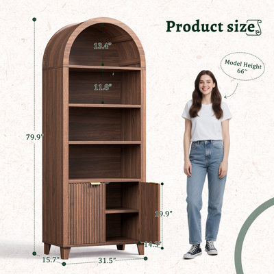 Storage Bookcase/arched Cabinet With Fluted Doors & Adjustable Shelves – Entryway, Living Room