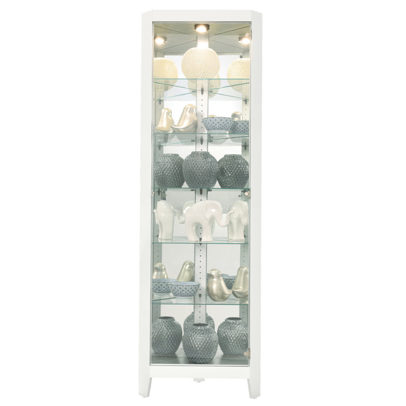 Tamsin Solid Wood Lighted Curio Cabinet, Gloss White