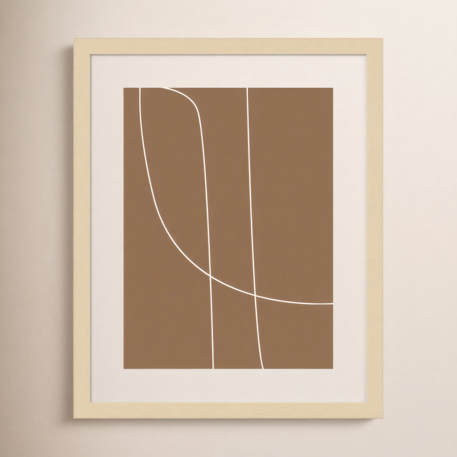 Modern Line Abstract 1 Print, 21" H x 17" W x 0.8" D, Brown Framed