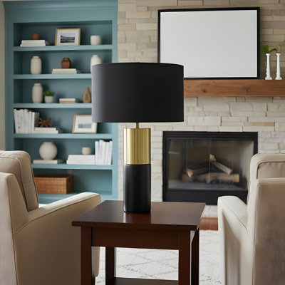 Lighting, 25 po, lampe de table, béton noir, abat-jour noir, contemporain