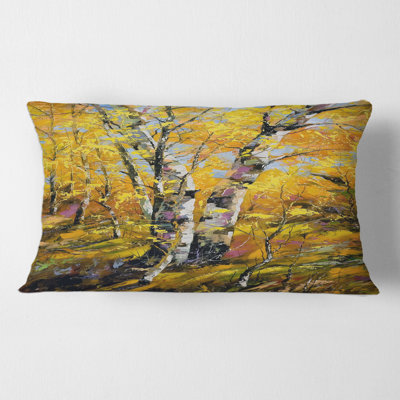 Bouleaux en bois d'automne jaune - coussin à imprimé campagnard