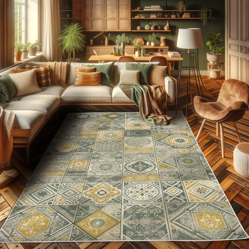 Pale Teal and Coffee Oriental Synthetic Area Rug, 2' 5" x 5'