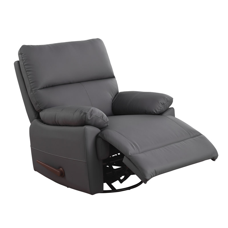 Katty 35.7"W Leather Manual Swivel Rocker Recliner Chair, Gray