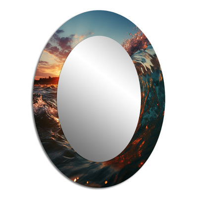 Sunshine Through The Breaking Waves - Red Coastal Oval Wall Mirror