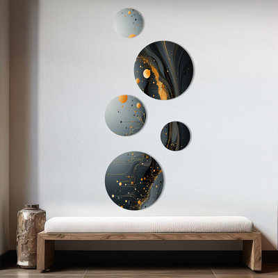 Volcans or et gris Fusion III - ensemble d'art mural rond en marbre