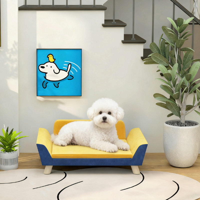 Canapé-lit pour chien avec coussin moelleux, housse lavable, orange