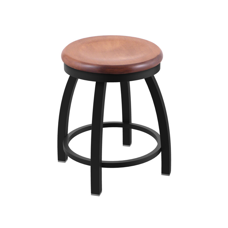 802 Misha Swivel Vanity Stool with Wood Seat, Medium Maple, Black Wrinkle