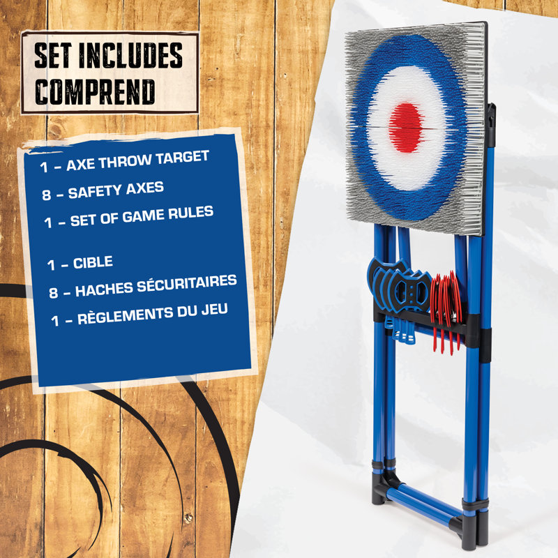 Ensemble de jeu de lancer de hache Eastpoint - 8 haches de jet en mousse et en plastique - Cadre en acier robuste - Plus de 5 pi de hauteur - Se plie à plat pour les jeux extérieurs portables - Cible en poils unique pour les jeux de jardin