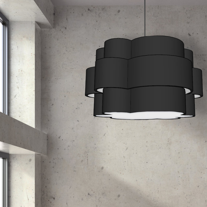 Lustre incandescent 4 lumières, noir mat avec abat-jour blanc, Noir, Noir mat