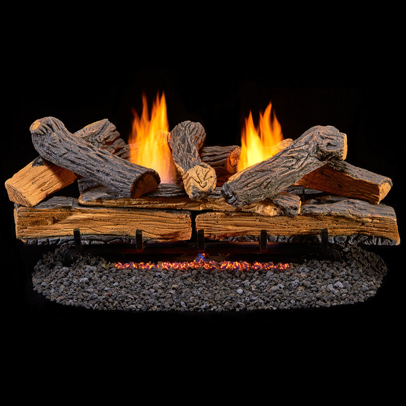Duluth Forge Ventless Dual Fuel Gas Log Set, Split Oak, T-Stat Control, 30"(Minimum Opening: 20"H x 34"FW x 28"BW x 15"D)